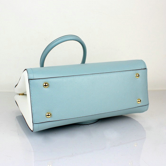 2014 Prada Saffiano Leather Tote Bag for sale BN2438 lightblue & white